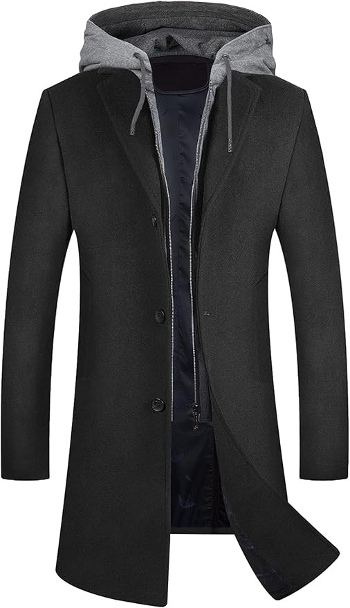BOJIN Mens Trench Coat Wool Blend Top Pea Coat Winter Long Single Breasted Classic Stylish Busine... | Amazon (US)