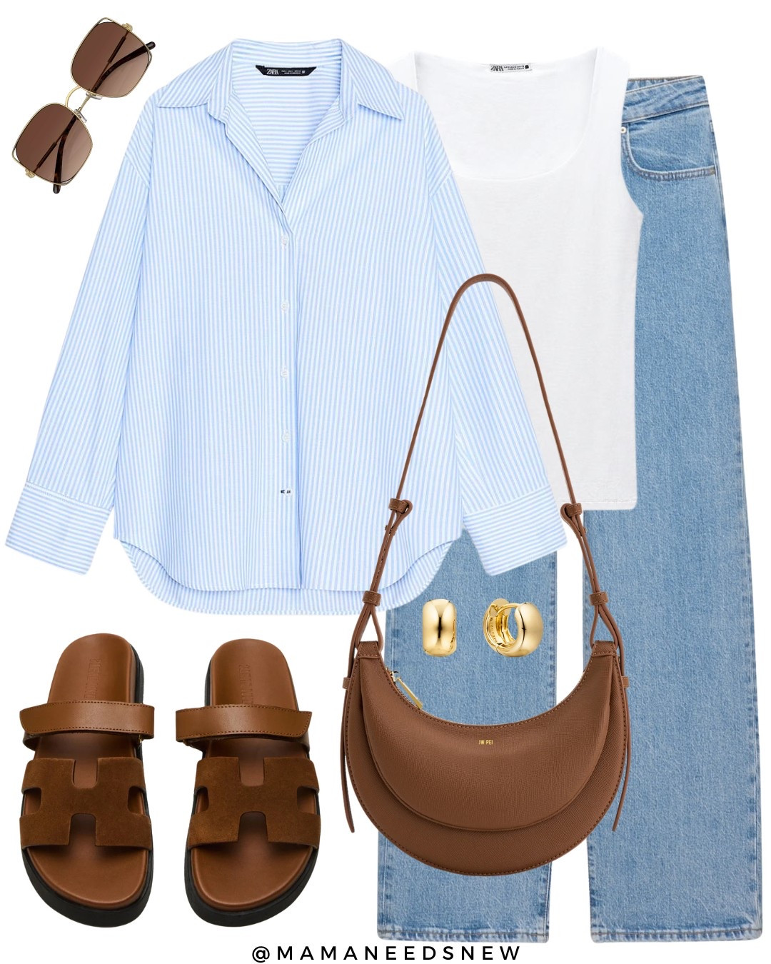 A spring outfit with striped shirt, tank top, jeans, slide sandals, convertible crossbody bag 🩵

#LTKSaleAlert #LTKItBag #LTKStyleTip