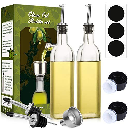 AOZITA [2 PACK] 17 oz Glass Olive Oil Dispenser Bottle Set - 500ml Clear Oil & Vinegar Cruet Bottle with Pourers, Funnel and Labels | Amazon (US)