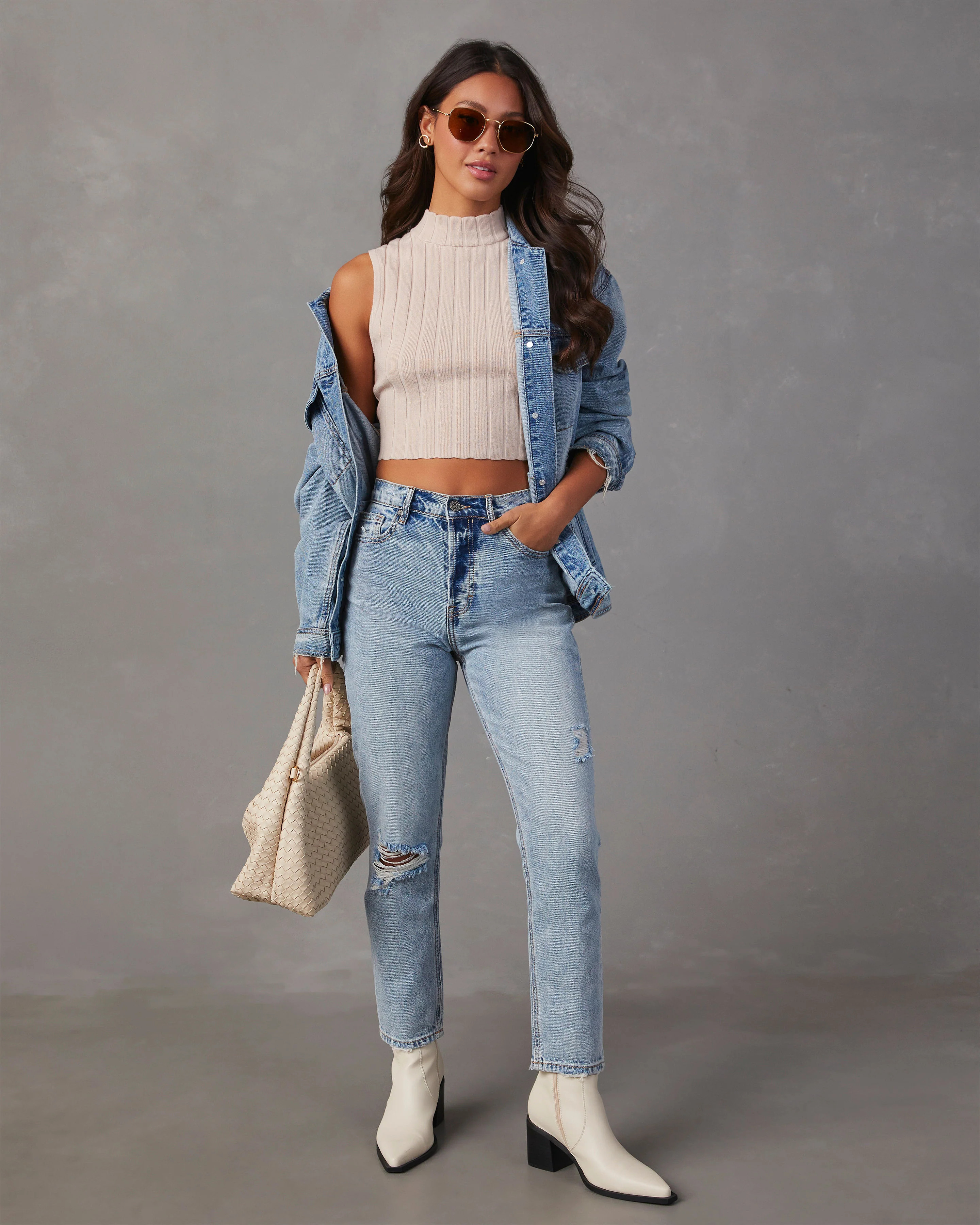 Ryan High Rise Rigid Distressed Straight Jeans | VICI