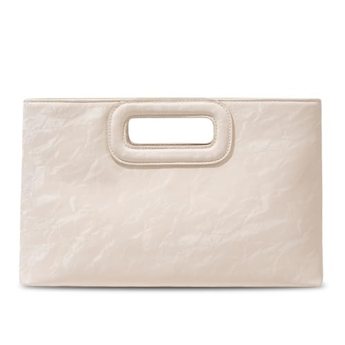Top Handle Clutch Handbags for Women, Evening Handbag Shoulder Crossbody Purse with Gold Chain, Pearlescent Beige | Amazon (US)