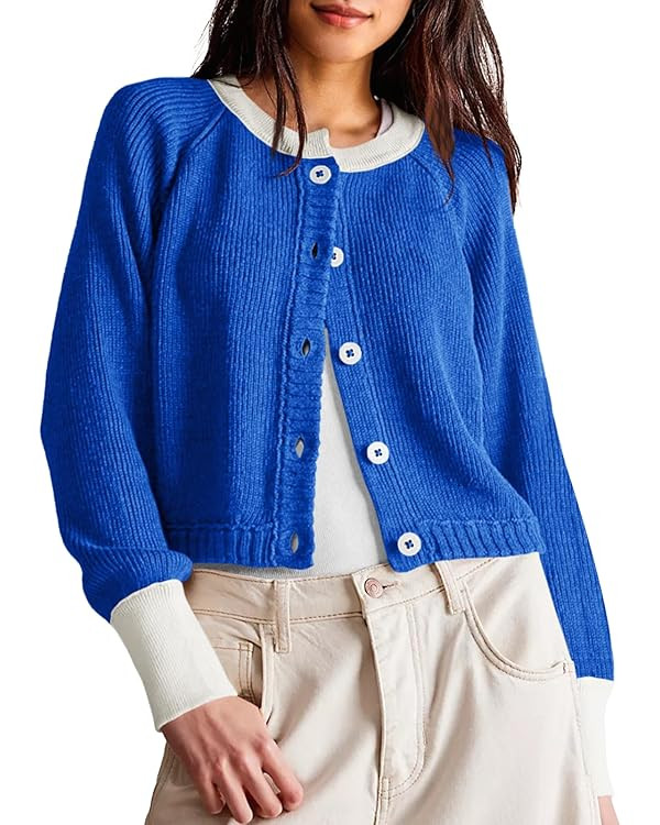 Saodimallsu Womens Cropped Cardigan Sweaters Button Down Open Front Long Sleeve Fall Trendy Color... | Amazon (US)