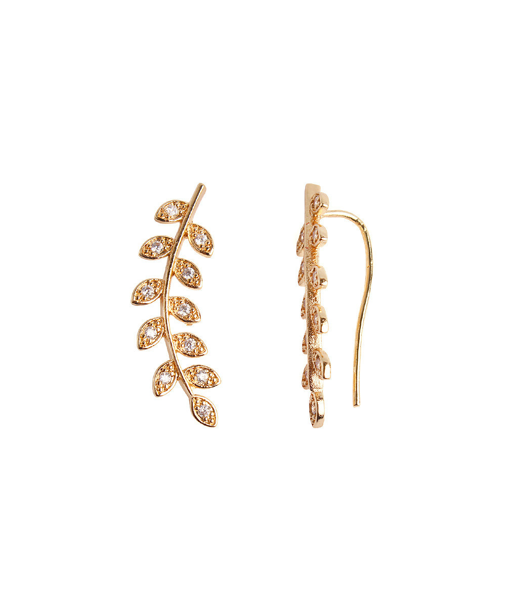 Riah Fashion Women's Earrings Gold - Goldtone Leaf Ear Climbers | Zulily