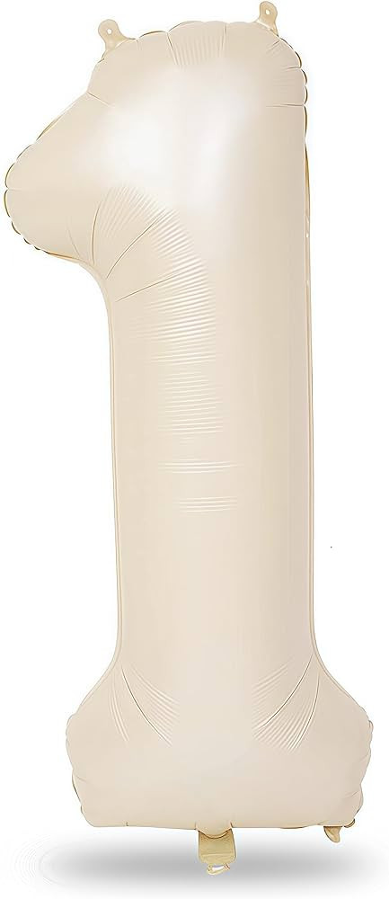 40 Inch Beige Number 1 Balloon for 1st Birthday Decoration, Large Self Inflating Cream Foil Numbe... | Amazon (US)