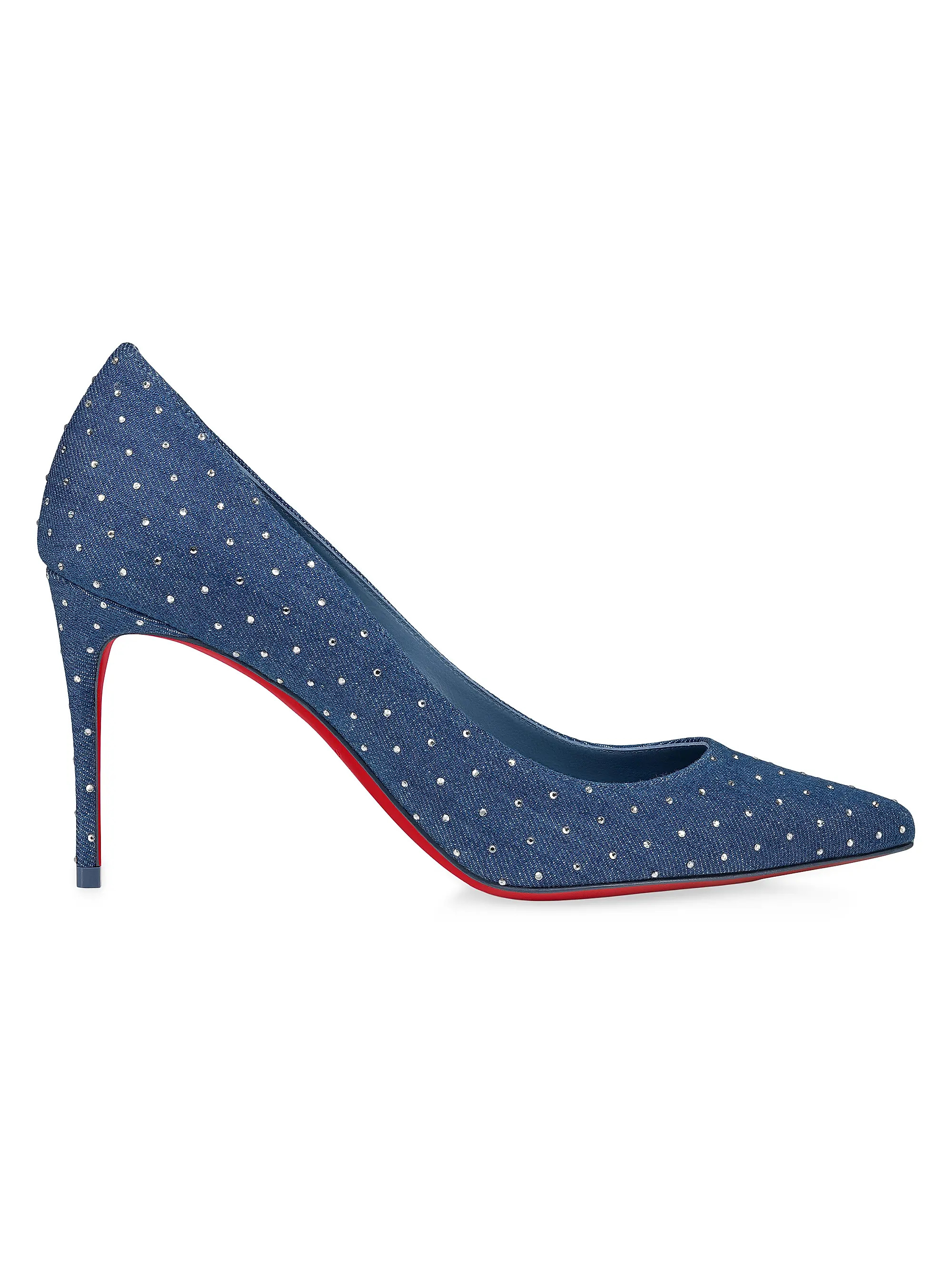 Shop Christian Louboutin Kate Plum Strass 85MM Denim Pumps | Saks Fifth Avenue | Saks Fifth Avenue