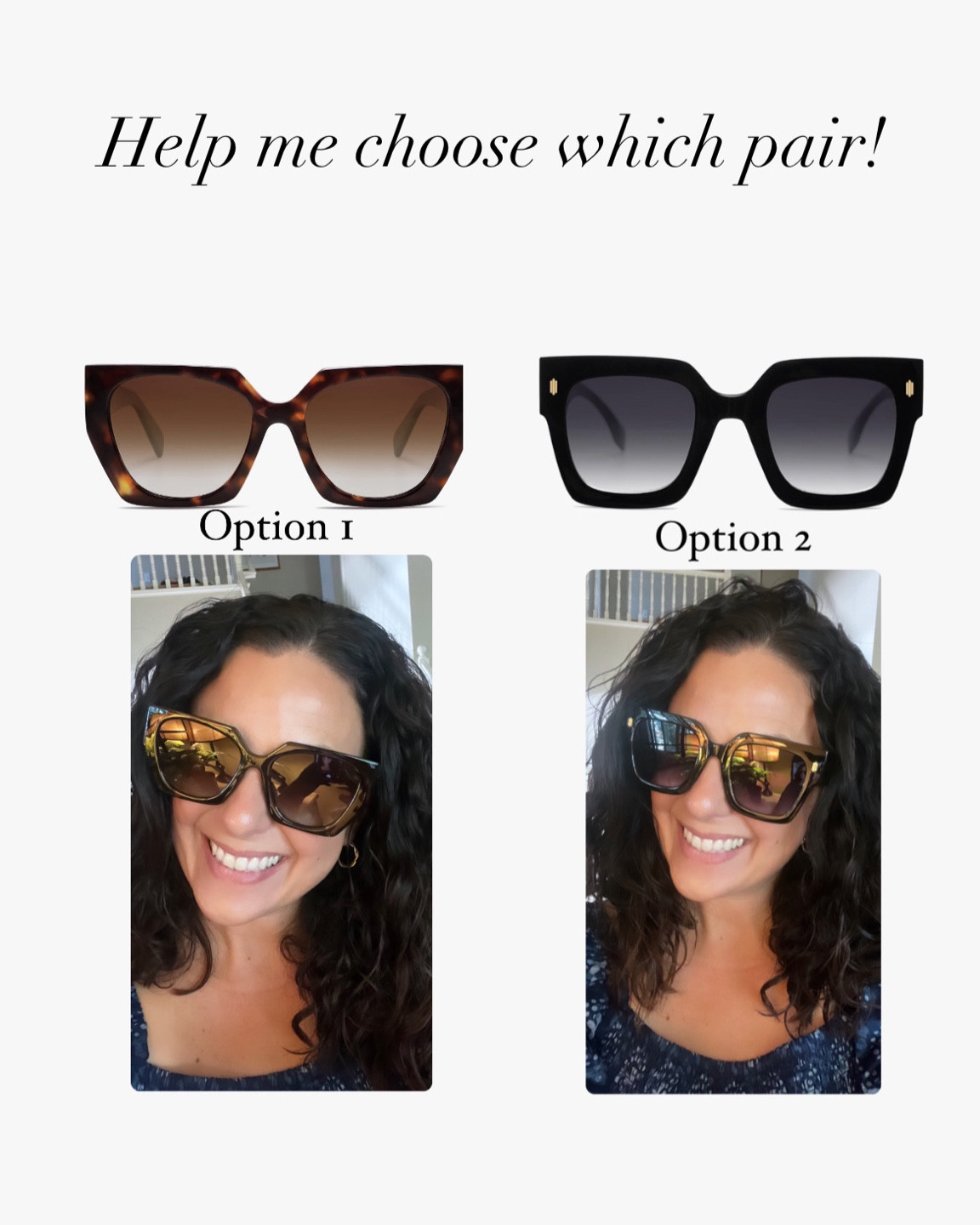I can’t decide between these two pairs of oversized sun glasses. Help me decide! 

#LTKTravel #LTKSwim #LTKOver40