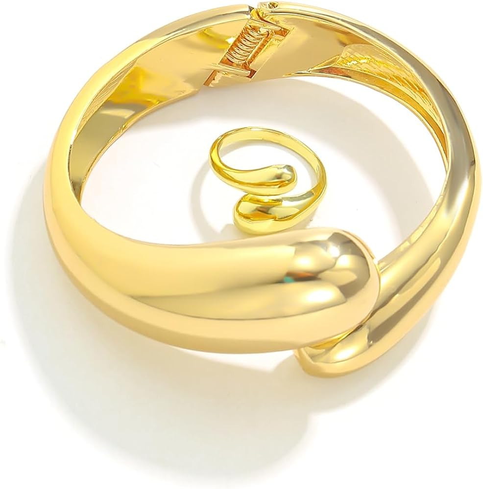 Gold Bangle Bracelets for Women Silver Plated Wide Wire Chunky Cuff Bracelets Trendy Hinged Cuff ... | Amazon (US)
