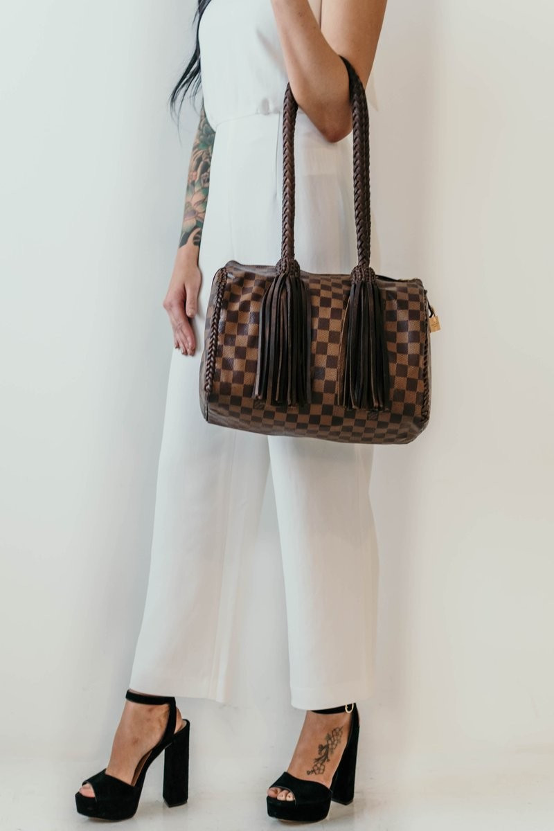 The Icon Damier Brown Medium with Fringe | Vintage Boho