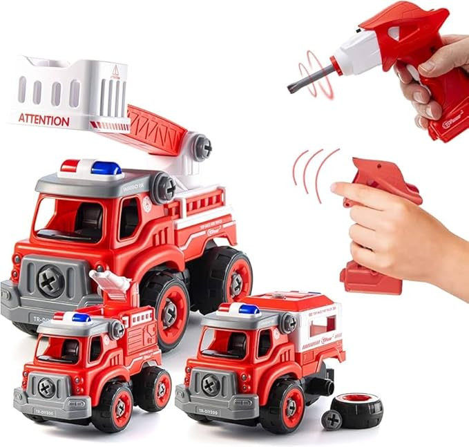 Top Race Firetruck Toy with Battery Powered Drill – Heavy Duty 3-in-1 Take Apart Truck and Remo... | Amazon (US)