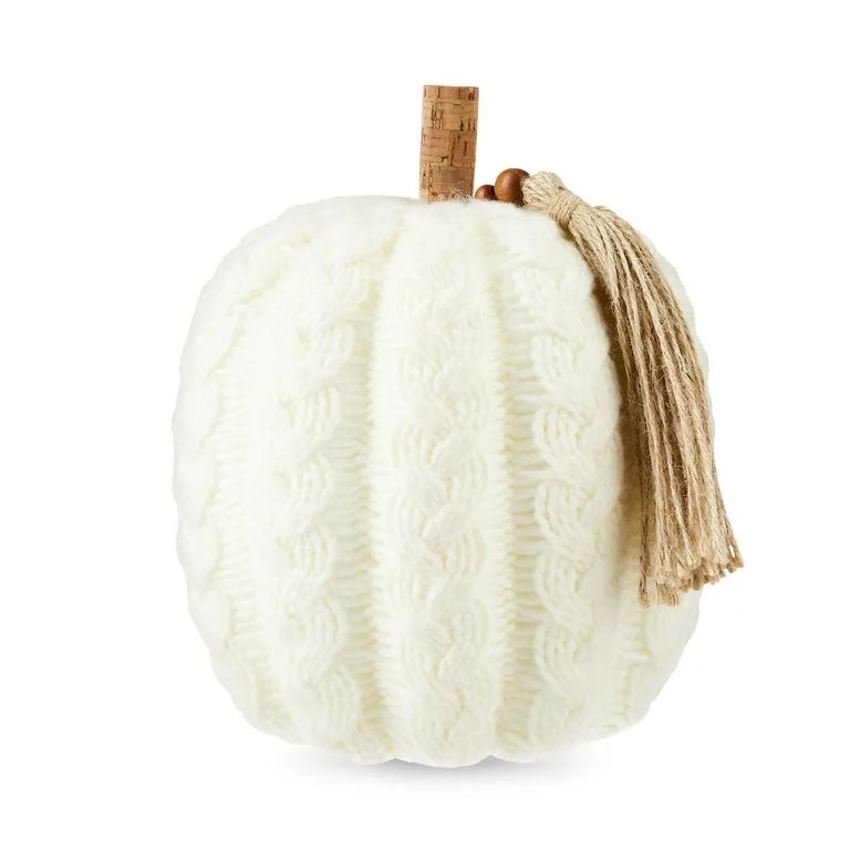 Harvest Knit Pumpkin Tabletop Decoration, White, 8 inch x 10 inch, Adult, by Way to Celebrate | Walmart (US)