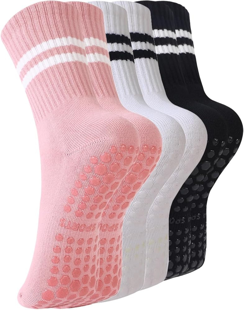 BONANGEL Pilates Socks with Grips for Women, 3 Pairs Womens Yoga Ballet Barre Hospital Gym Athlet... | Amazon (US)
