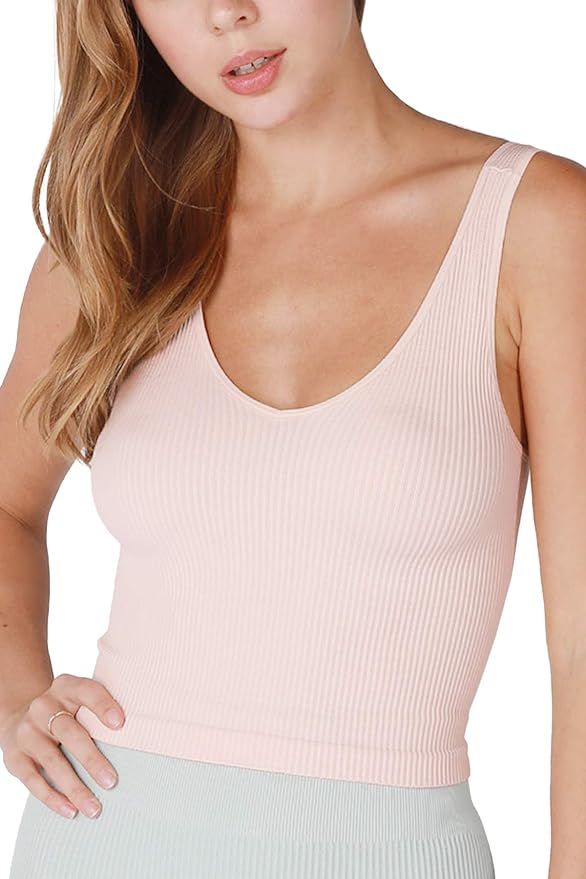 NIKIBIKI Women Seamless V-Neck Ribbed Crop Top, Made in U.S.A, One Size | Amazon (US)