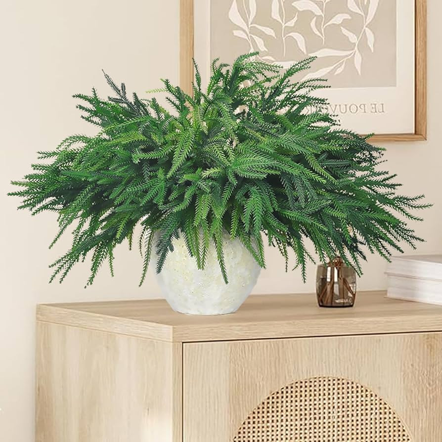 12 Pack Norfolk Pine Stems Branches for Vases, 18 Inch Artificial Christmas Faux Fake Greenery Ev... | Amazon (US)