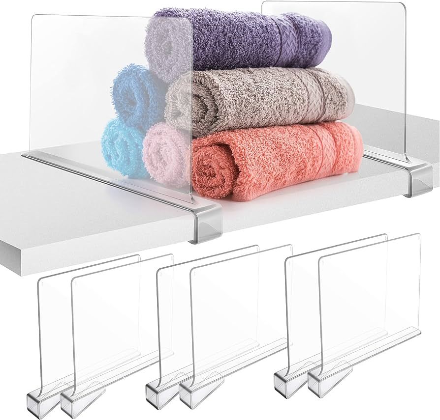 Acrylic Shelf Dividers for Closets & Cabinets – Save Space with 6 Transparent Shelf Organizer D... | Amazon (US)