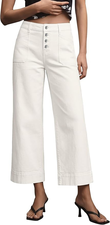 luvamia Wide Leg Jeans for Women Cropped High Waisted Trendy Button Fly Patch Pocket Stretchy Den... | Amazon (US)