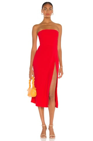 Amanda Uprichard Mandy Midi Dress in Lipstick from Revolve.com | Revolve Clothing (Global)