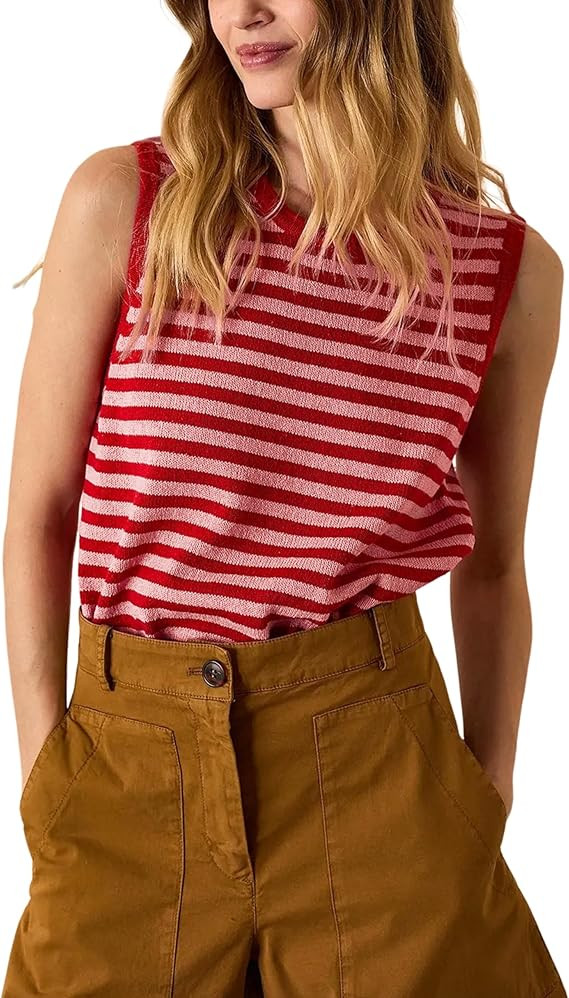 Hongsui Women's Striped Color Block Sweater Vest Ribbed Knit Tank Tops Oversized Crewneck Pullove... | Amazon (US)