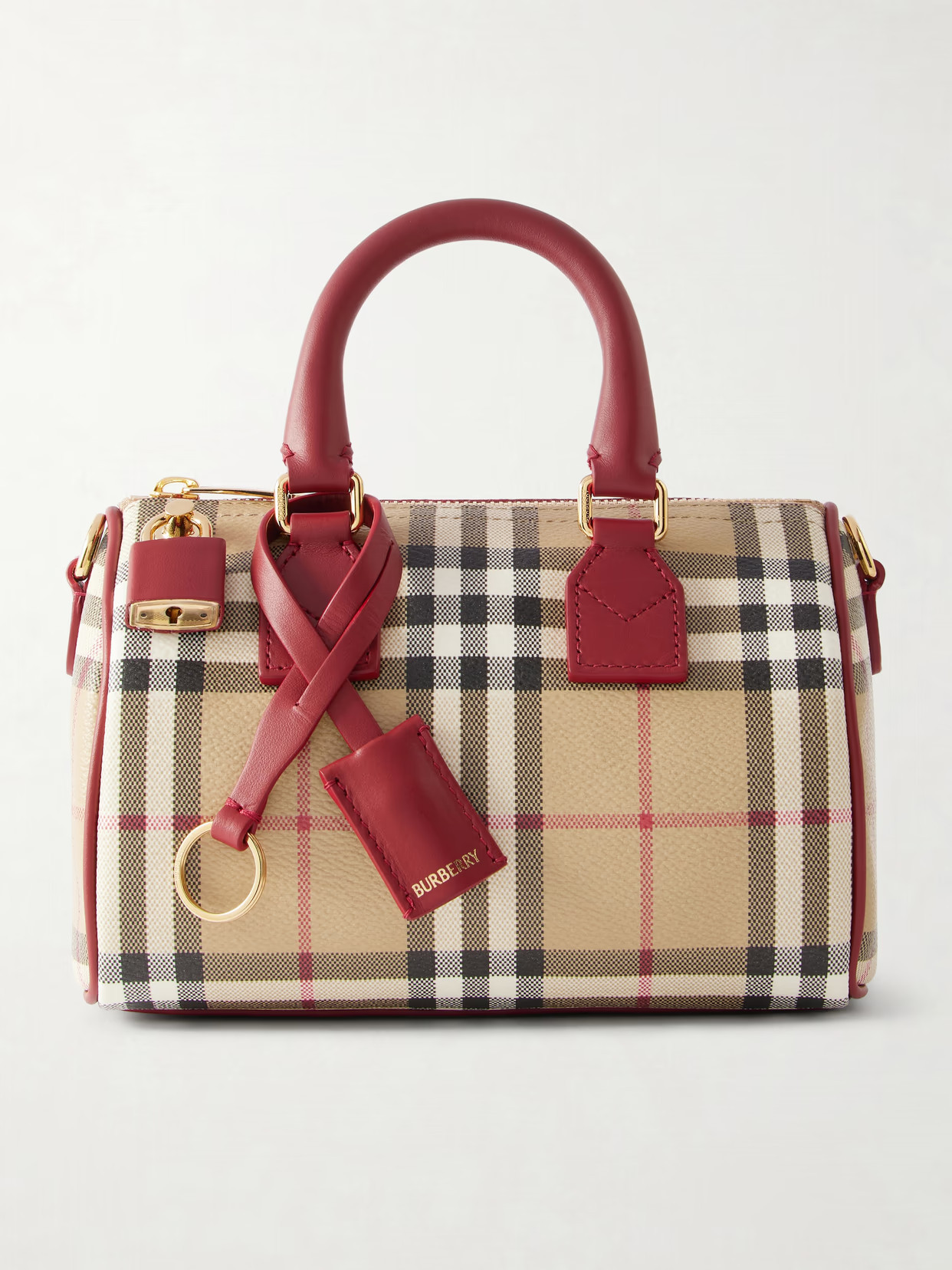 Burberry - Mini Bowling Leather-trimmed Checked Tote - Red | NET-A-PORTER (US)