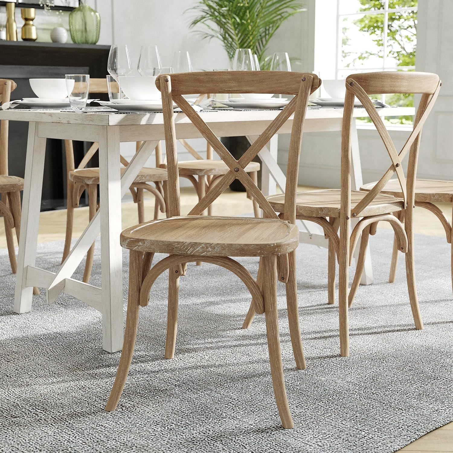Flash Furniture Advantage Medium Natural With White Grain X-Back Chair | Amazon (US)