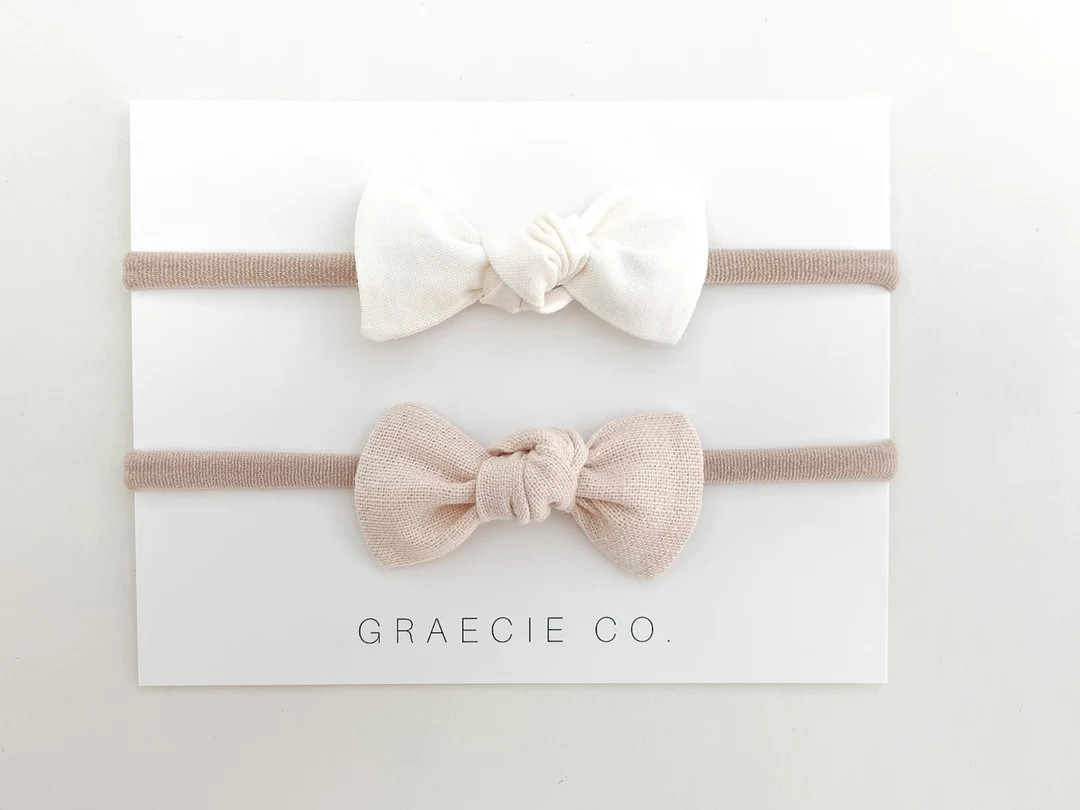 Neutral Knot Hair Bow Set, Baby Bow Headband, Bow Headband, Newborn Baby Bows, Baby Bow Clip, Tod... | Etsy (US)