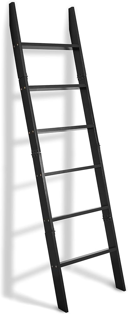 VASGOR 68" Blanket Ladder Wooden Decorative, Wall Leaning Blanket Holder Rack (Black) | Amazon (US)