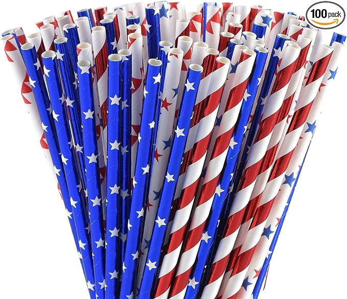ALINK American Flag Red Blue White Paper Straws, 100 Straws for Memorial Day /4th of July, Super ... | Amazon (US)