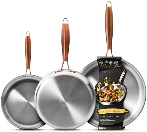 CAROTE 3-Piece Tri-Ply Stainless Steel Frying Pan Set, Skillet Set 8"/10"/12", Induction Compatib... | Amazon (US)