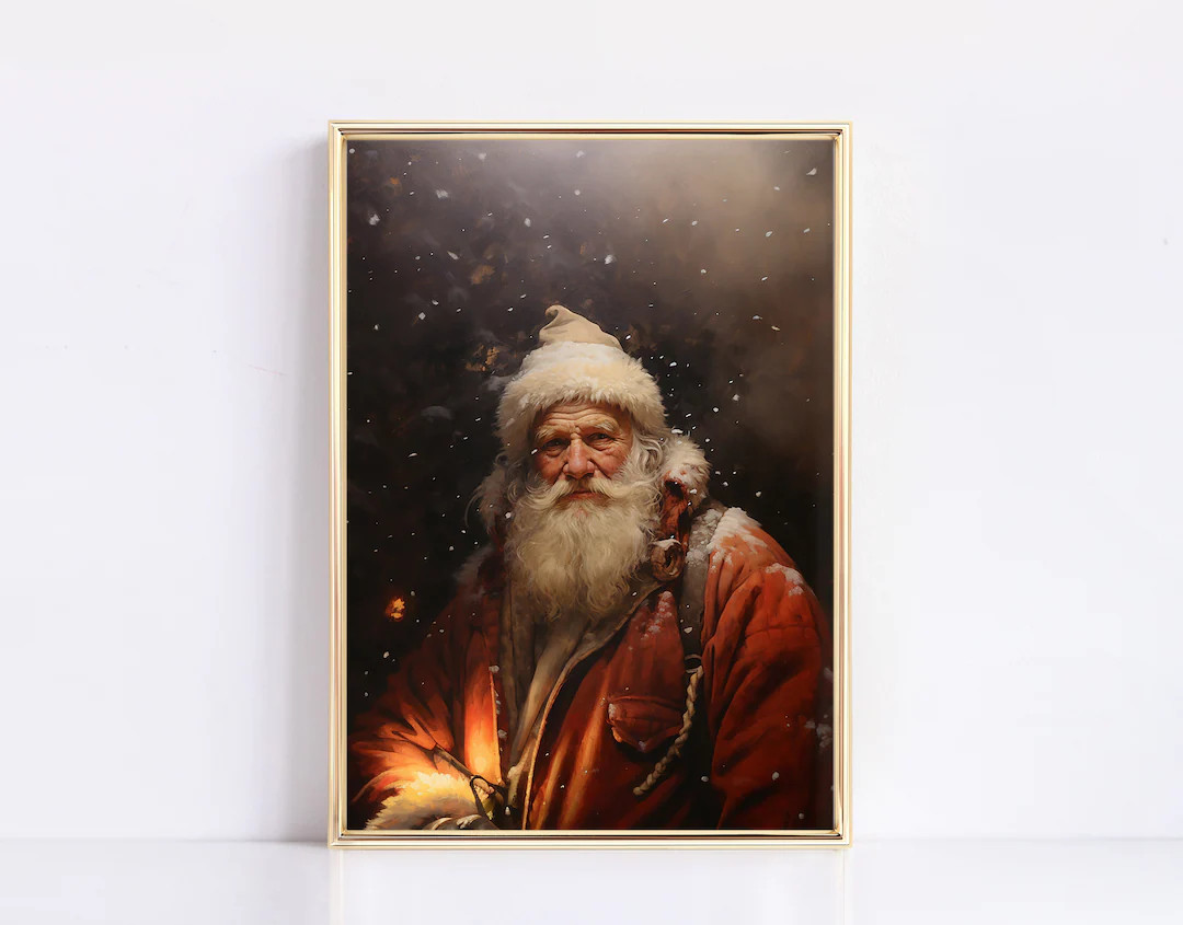 Snowy Santa Claus Christmas Print Vintage Christmas Digital Print Dark Christmas Art Modern Vinta... | Etsy (US)