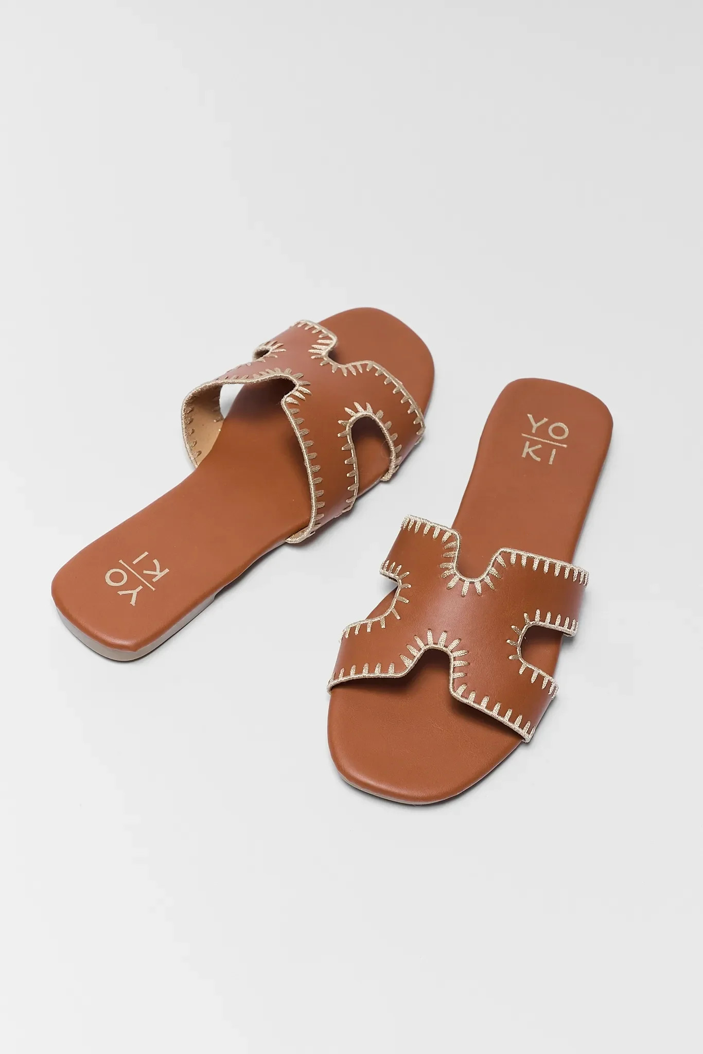 Leslie Camel Faux Leather Sandals | Avara