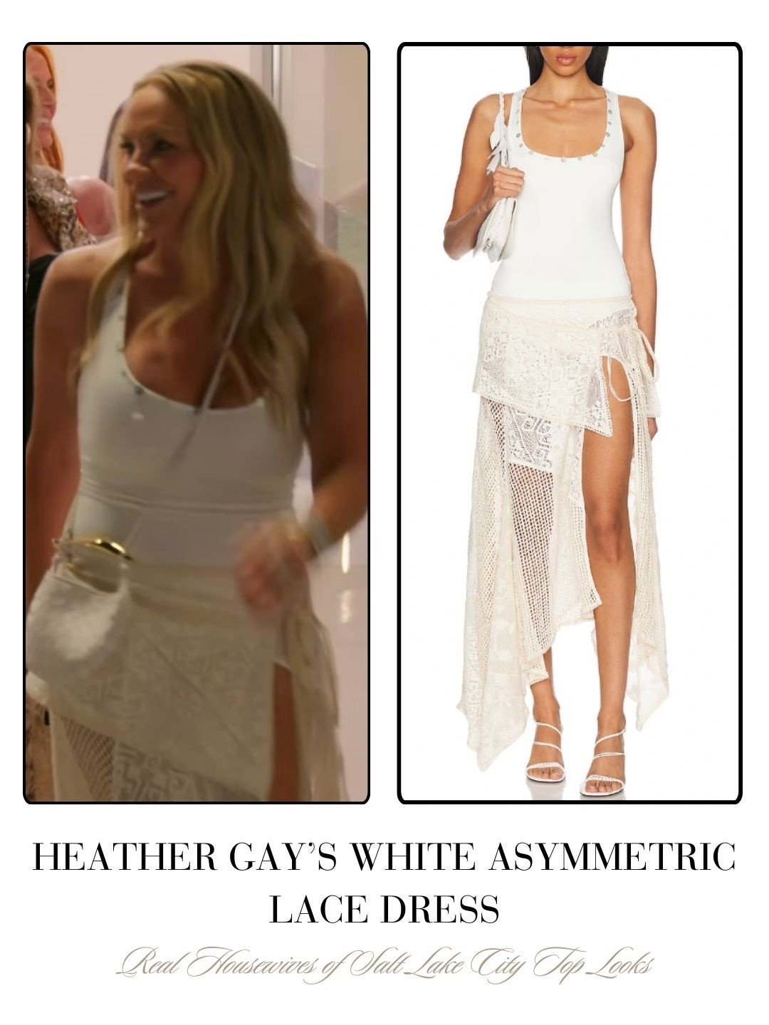 Heather Gay’s White Asymmetric Lace Dress