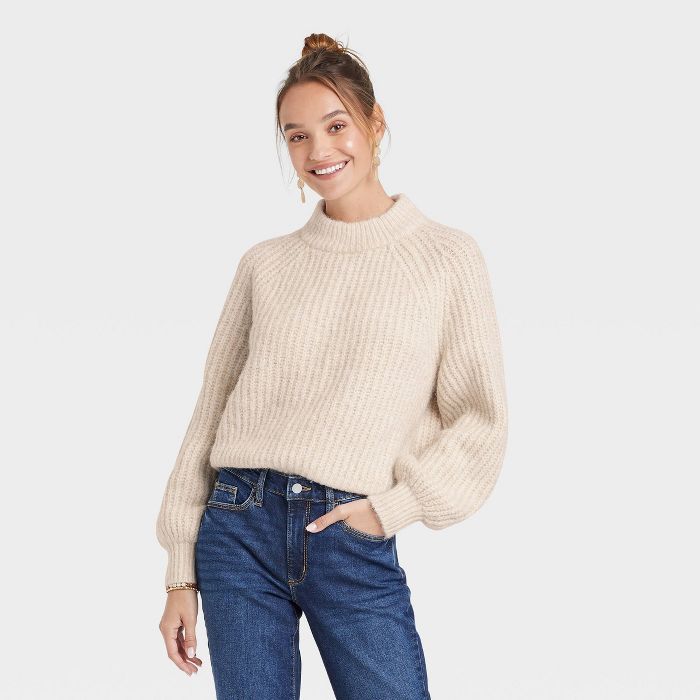 Women&#39;s Mock Turtleneck Pullover Sweater - Universal Thread&#8482; Cream S | Target