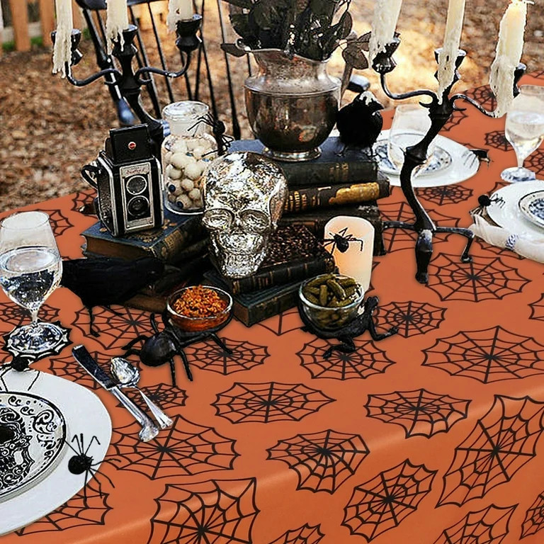 LUSHVIDA Halloween Tablecloth- Rectangle 60x84 inch Orange Spider Web Pattern Wrinkle Resistant T... | Walmart (US)