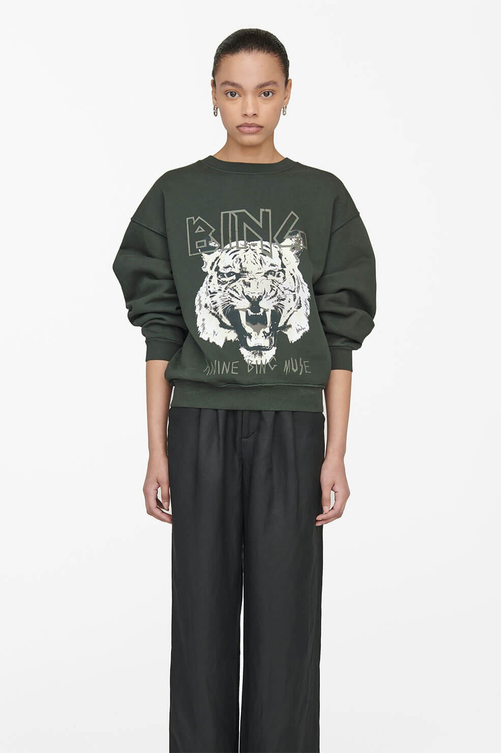 ANINE BING Tiger Sweatshirt in Forest Green | Anine Bing