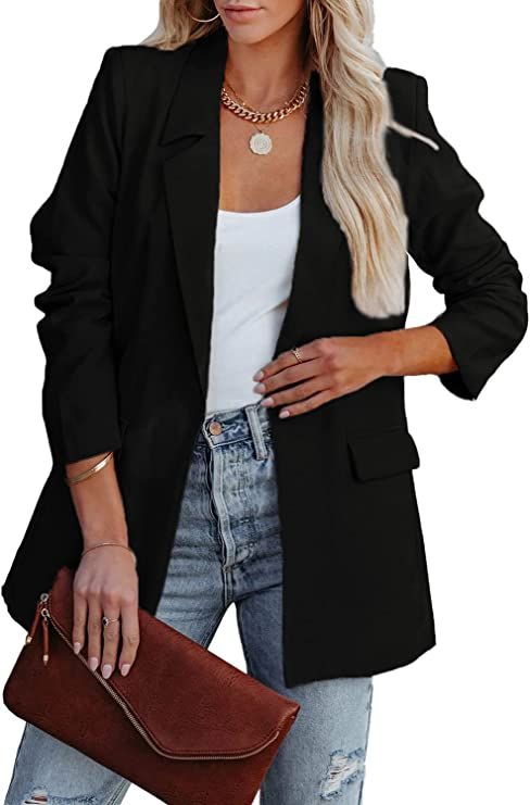 PRETTYGARDEN Women's Casual Blazers Long Sleeve Open Front Button Work Office Blazer Jacket with ... | Amazon (US)