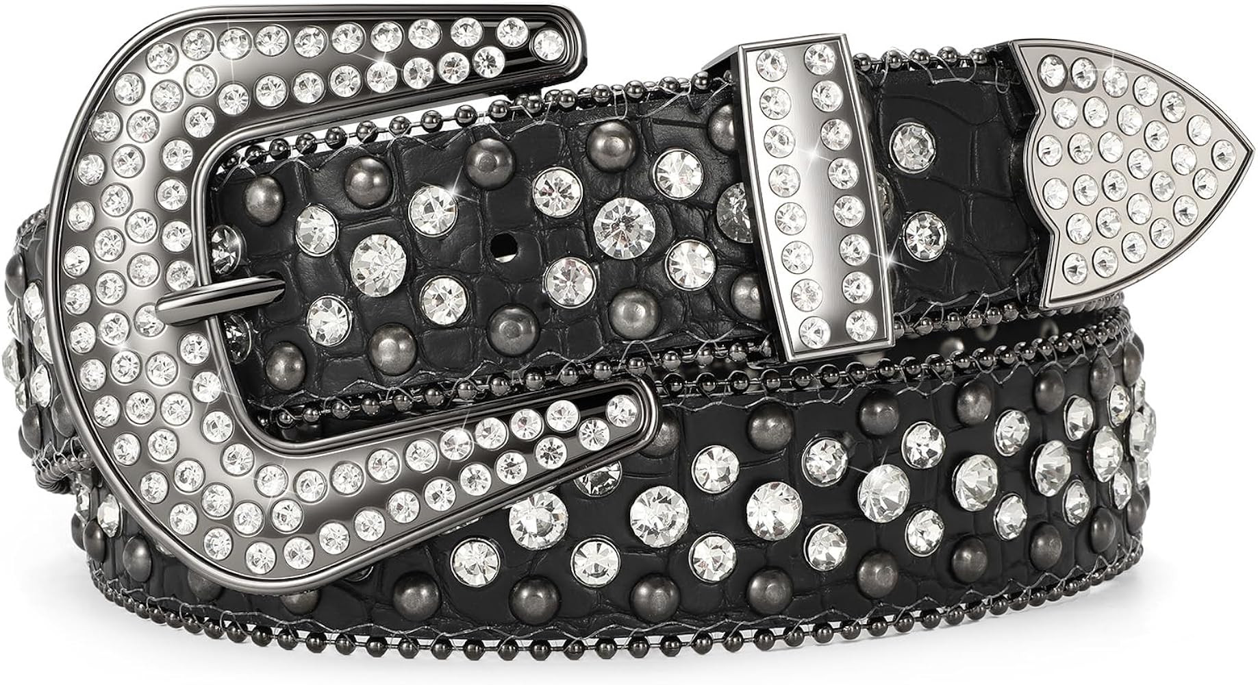 SANSTHS Women Rhinestone Belt for Jeans, Men Western Cowgirl Bling Studded Belt Faux Crocodile Gr... | Amazon (US)