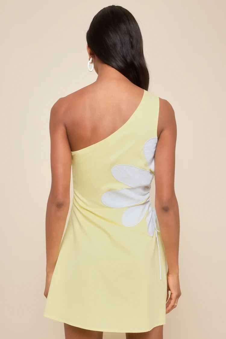 Sunny Design Yellow Cutout Flower One-Shoulder Mini Dress | Lulus