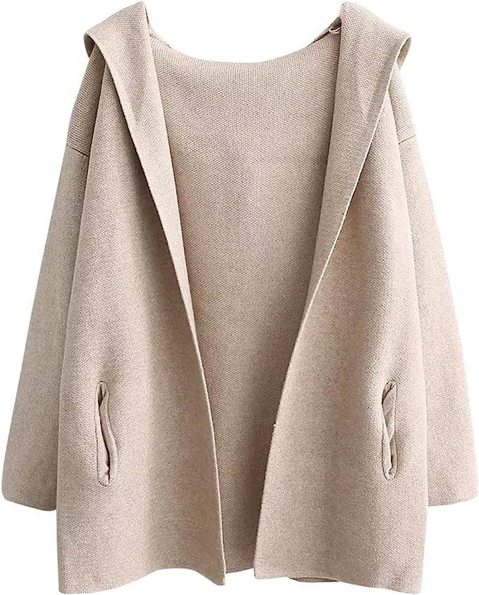 Women's Knitted Hooded Open Front Cardigan Coat Sweater | Amazon (US)