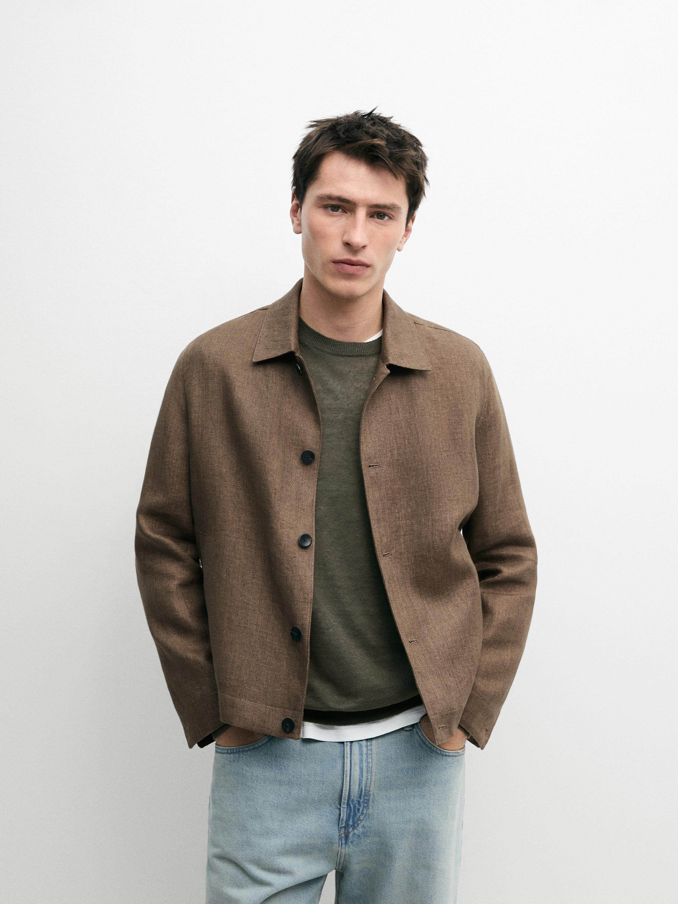 Total look linen jacket with herringbone detail | Massimo Dutti UK