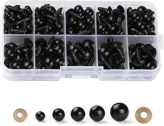 100PCS 6mm-12mm Solid Black Eyes with Washers, Sewing for DIY of Puppet, Plush Animal Making and ... | Amazon (US)