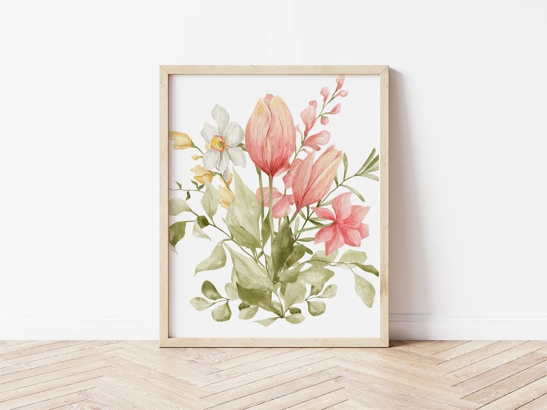 Watercolor Flower Printable Art - Spring Floral Print - Farmhouse Home Decor | Etsy (US)