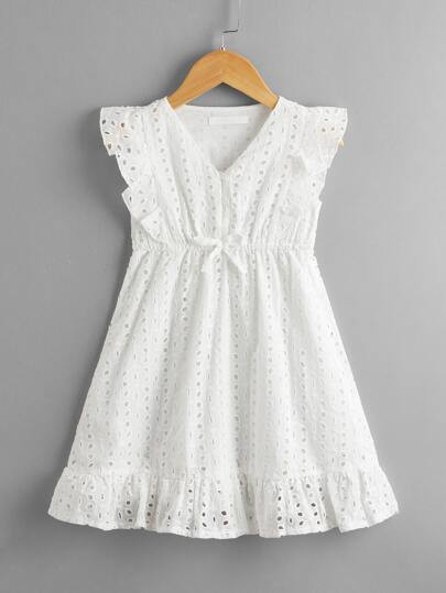 Toddler Girls Schiffy Bow Front Ruffle Hem Dress | SHEIN