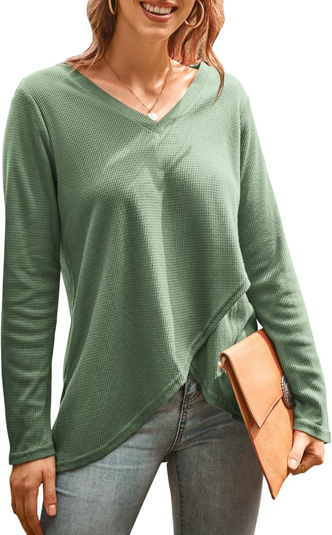 KILIG Womens 2023 Fall Cowl Neck Lightweight Sweaters Long Sleeve Button Tunic Tops Sweatshirts | Amazon (US)