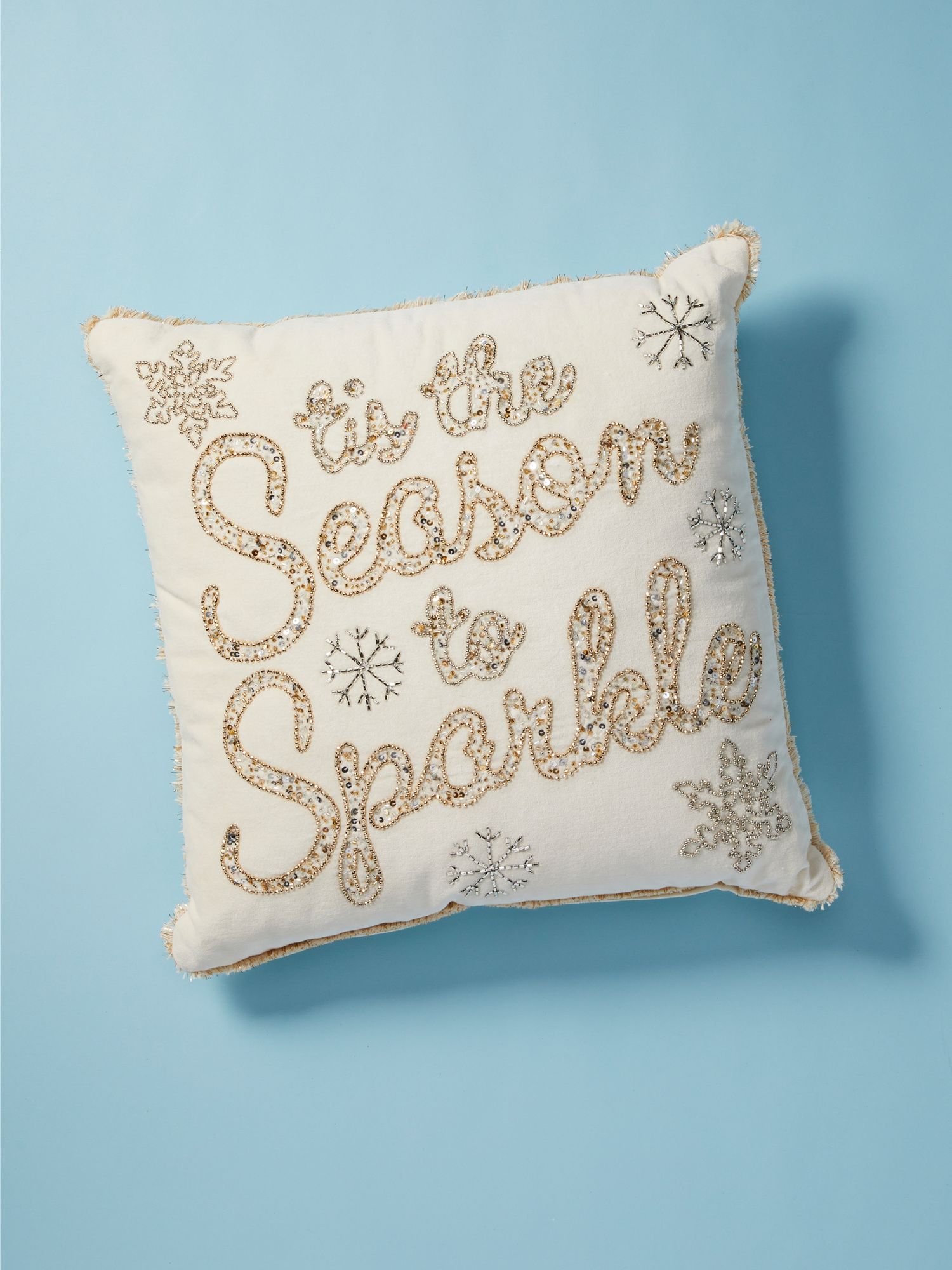 Made In India 18x18 Tis The Season To Sparkle Beaded Pillow | HomeGoods