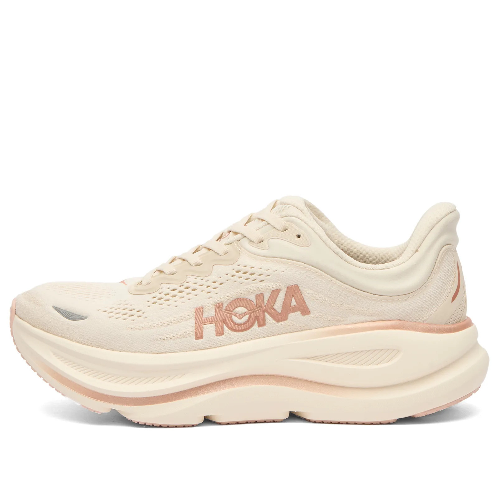 HOKA ONE ONE Women's Bondi 9 Sneaker in Oat Milk/Rose Gold, Size UK 3.5 | END. Clothing