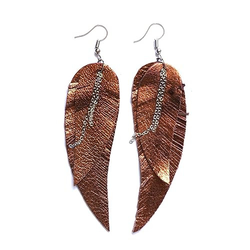 Brown metallic Leather Feather Earrings, layered earrings, tribal Earrings, Boho earrings, dangle... | Amazon (US)