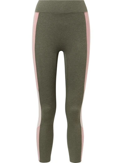 We/Me - The Center Cropped Color-block Stretch-jersey Leggings - Army green | NET-A-PORTER (US)
