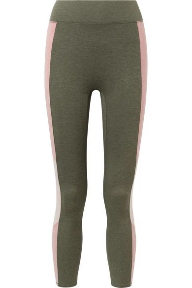 We/Me - The Center Cropped Color-block Stretch-jersey Leggings - Army green | NET-A-PORTER (US)