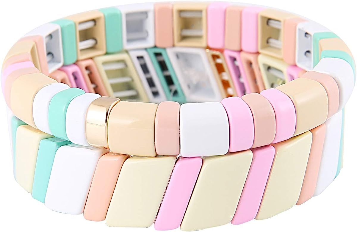Enamel Bracelets Set Enamel Tila Beads Bracelets Stretch Bohemian Strand Rainbow Bracelet Sets fo... | Amazon (US)