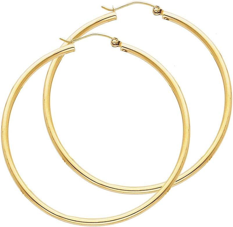 14k REAL Yellow Gold 2mm Thickness Hinged Hoop Earrings - 10 Different Size Available | Amazon (US)