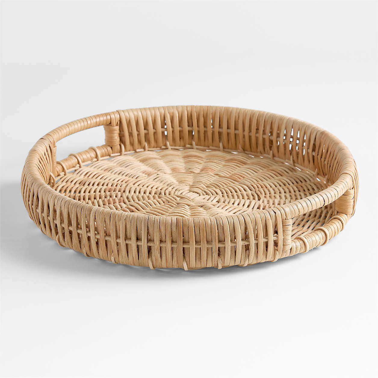 Woven Wicker 15" Round Tray with Handles + Reviews | Crate & Barrel | Crate & Barrel